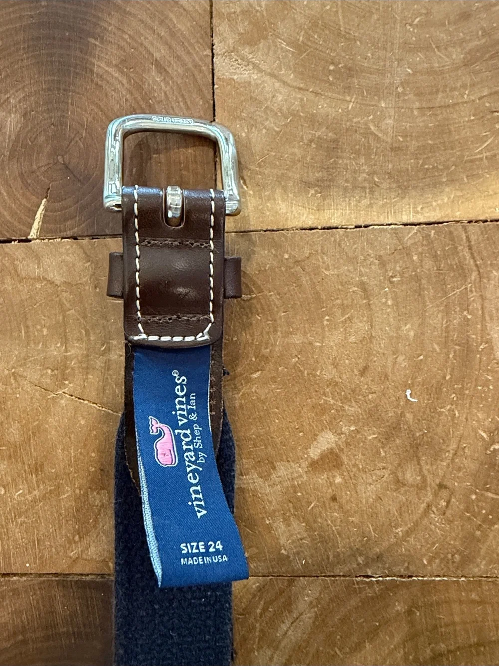 Kids Vineyard Vines Brown Leather Belt with Red Nautical Sail Pattern like new